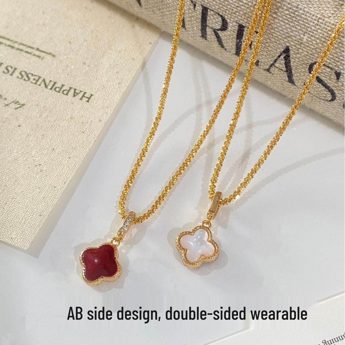 New Year Red Mother-of-Pearl Double-Sided Necklace: Elegant, Light Luxury Sweater and Collarbone Chain.