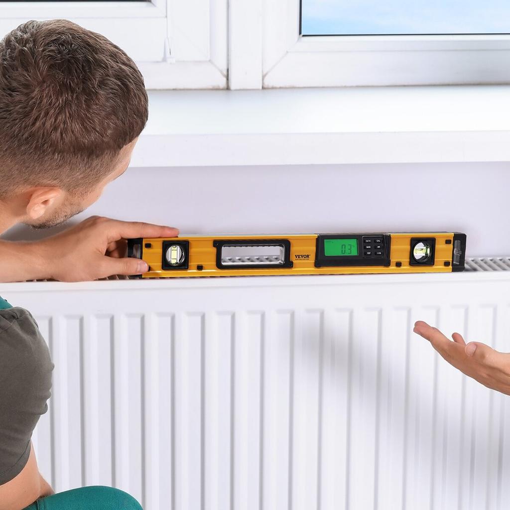 Magnetic Torpedo Level, 600mm, LED Backlit Screen Mechanical Bubble Vials Ruler for 0-360 Degree, Gravity Sensor Aluminum Alloy Leveler Tool w/