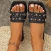 Wear Rhinestone Flat Bottom One-word Drag 2025 Summer New Versatile Sandals Slippers Square Head Women's Fashion High Heels