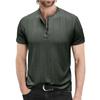 Mens Summer Short Sleeve Knitted Henley Shirt Striped Casual Tee