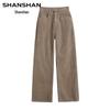 Fleece-Lined High-Waisted Wide-Leg Cotton Jeans