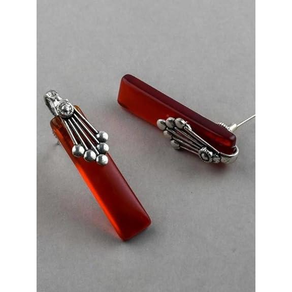 Brass Silver Oxidised Plating Red Embellishments Earrings For Women and Girls Earrings(Pack of 1-Pair)