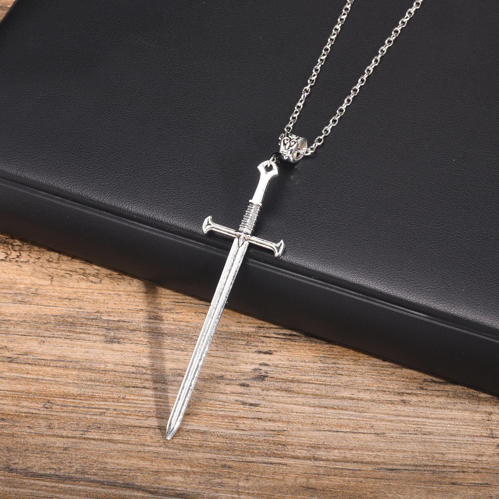 

Vnox Large Gothic Black Sword Necklaces for Men Boys, Punk Long Dagger Knife Cross Pendant Collar