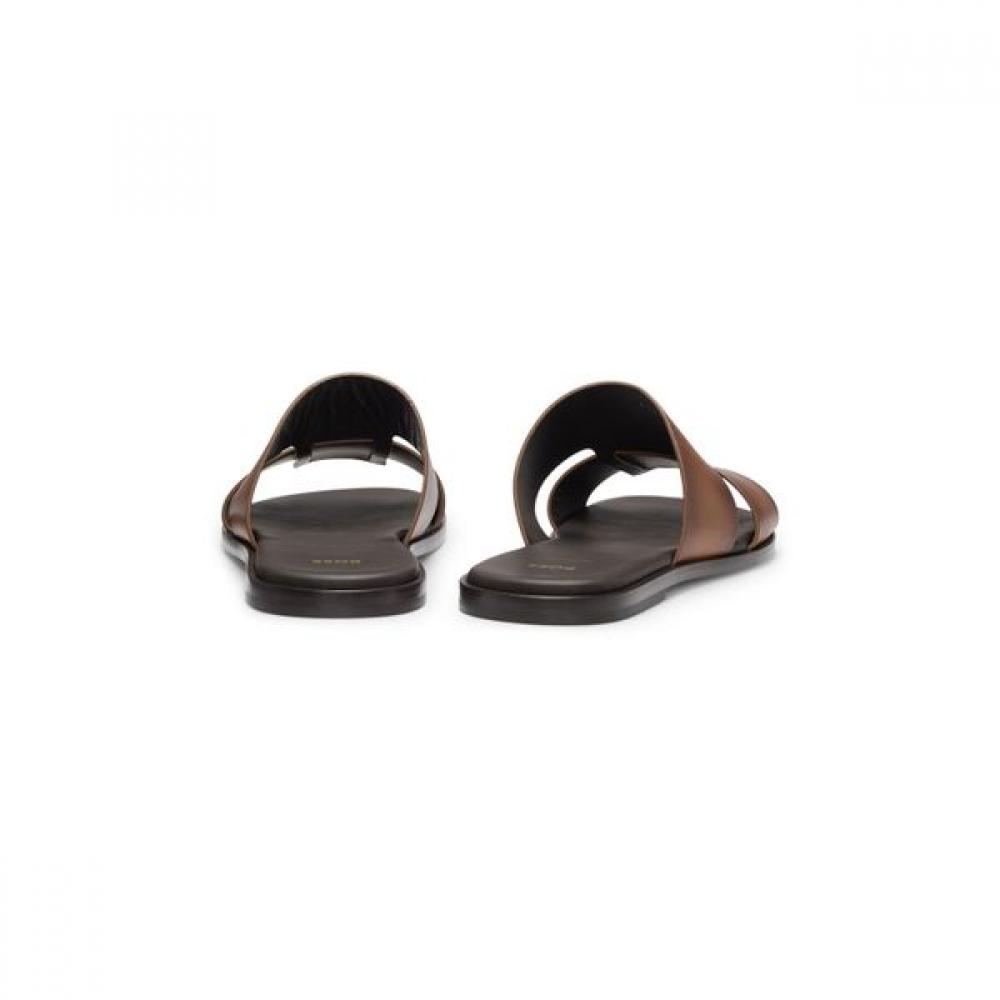 Boss Leather Slide Cutout Detail Medium Brown  50539243214 