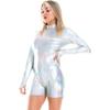 Women's  Long Sleeve Tracksuit Trousers Sexy Shiny Bodysuits Jumpsuit for Party Club