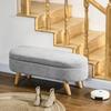 2-in-1 Fabric Storage Bed Bench, Wooden Legs, 110x40x43 cm, Light Grey