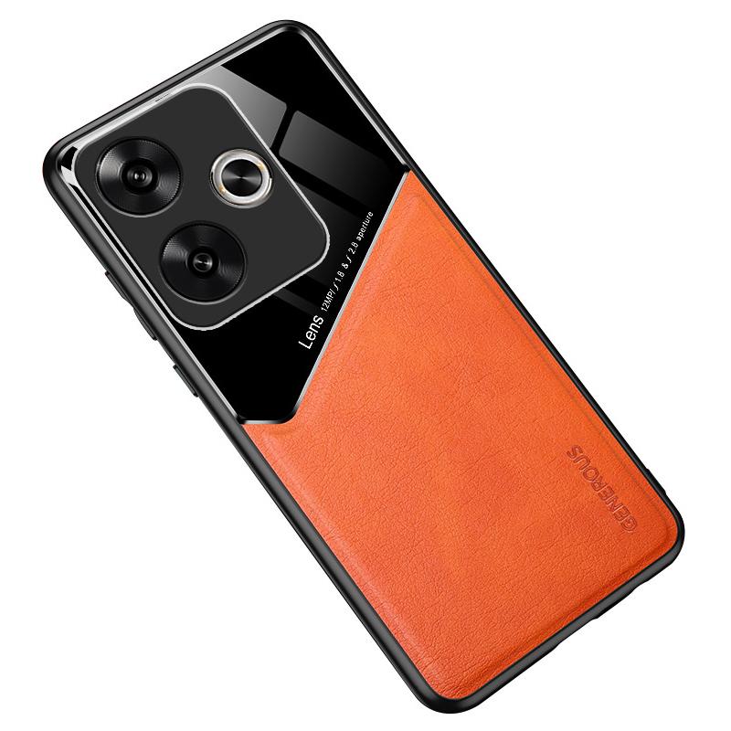 

For Xiaomi Redmi Turbo 3 5G/Poco F6 5G PU+TPU+PC Cell Phone Cover Support Magnetic Car Mount Orange