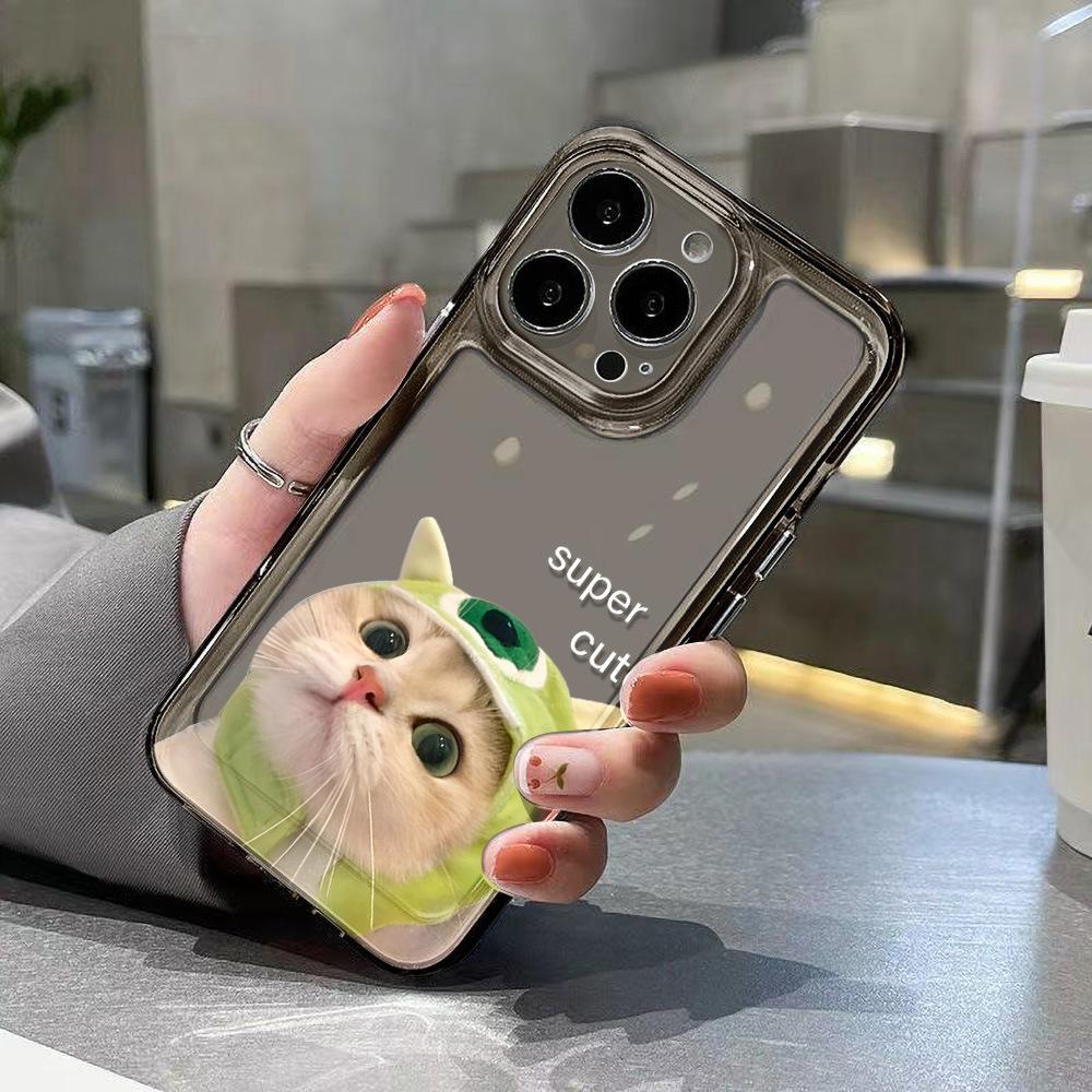 Applicable iPhone16promax Green Headgear Cat Mobile Phone Case Apple 14 Cartoon 13/12 Personality 15 Anti-drop X