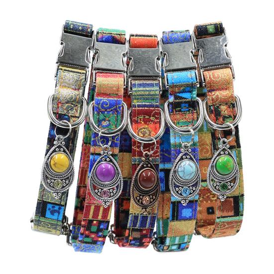 Vintage Pet Collar Boho Adjustable Nylon Dog Collar with Bead Pendant for Small Medium Large Dogs Cats