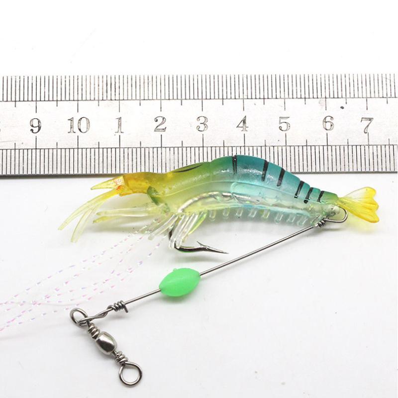 7Pcs/lot 8cm 5g Silicon Shrimp Fishing Lure Luminous Soft Fishing Lures Mixed Color Artificial Shrimp Bait Pesca Sabiki Rig YE96