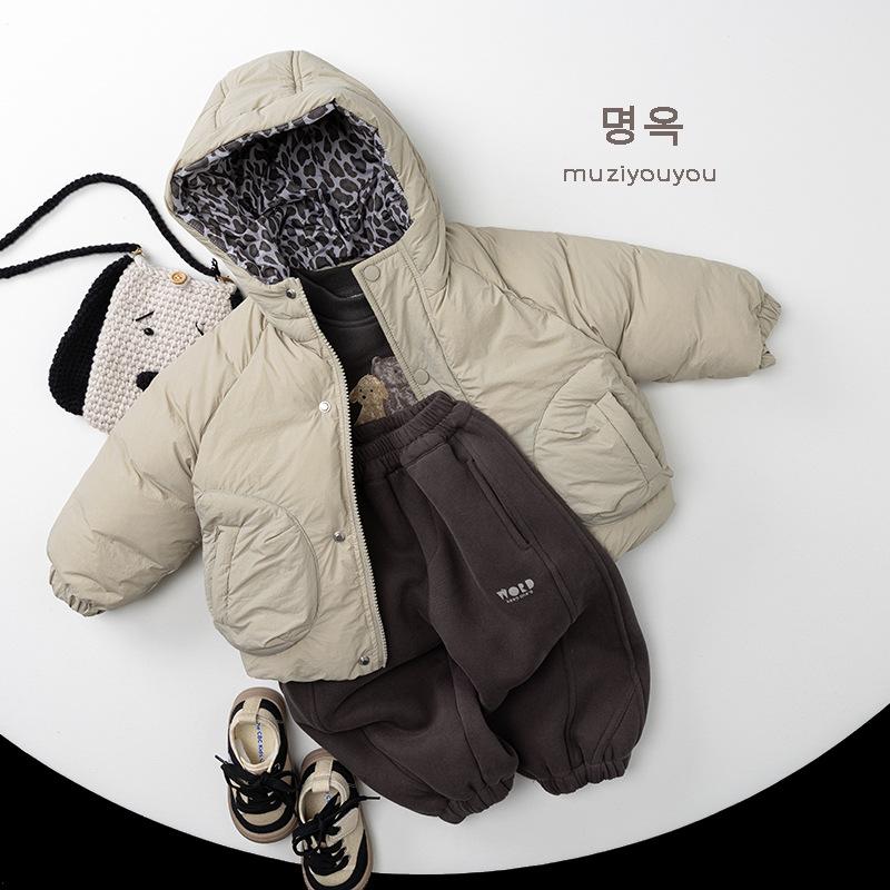 Kids Korean Style Winter Fleece Thickened Warm Casual Sweatpants For Boys And Girls