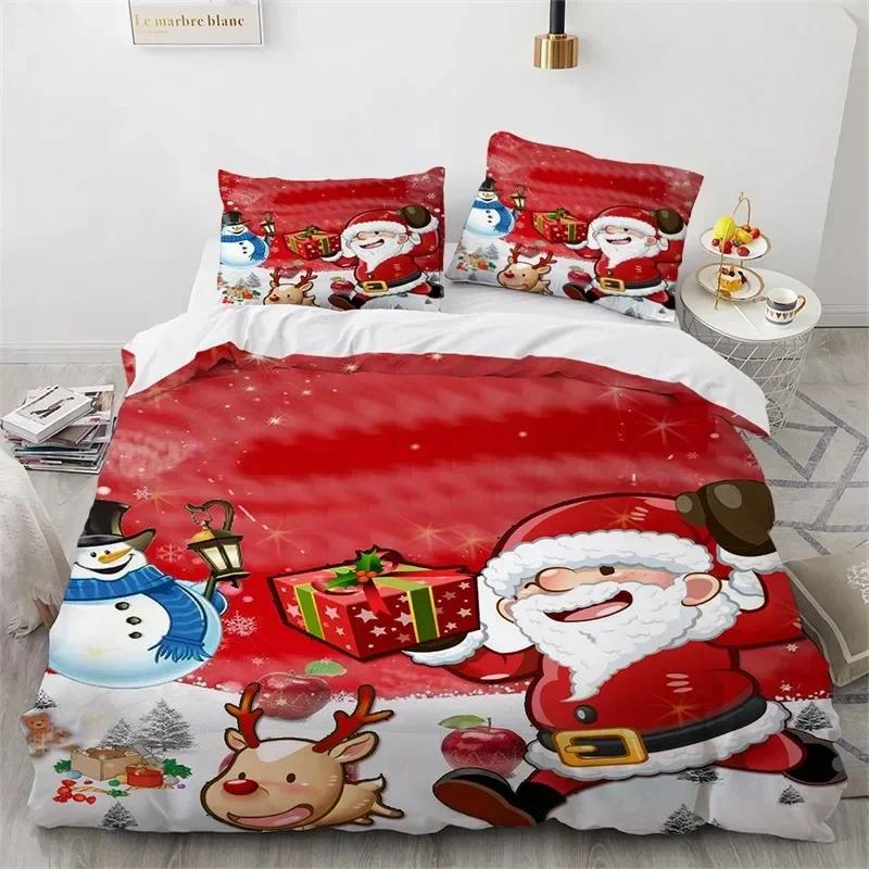 Christmas Microfiber Santa Claus Bedding Set Single Twin Double Queen King Cal King Size Bed Linen Set