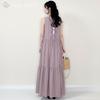 Back Ribbon Sleeveless Tiered Maxi Flare Long Purple [blue beryl] [Blue Beryl] A-line Dress, Figure-Flattering, Lightweight, Natural, Date, BB107-PU-L