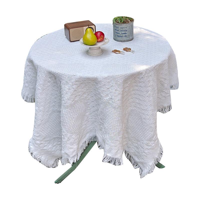 Retro Cotton Yarn Peach Heart Pattern Tablecloth French Simple Romantic Coffee Table Round Table Cover Picnic Cloth Table Cloth