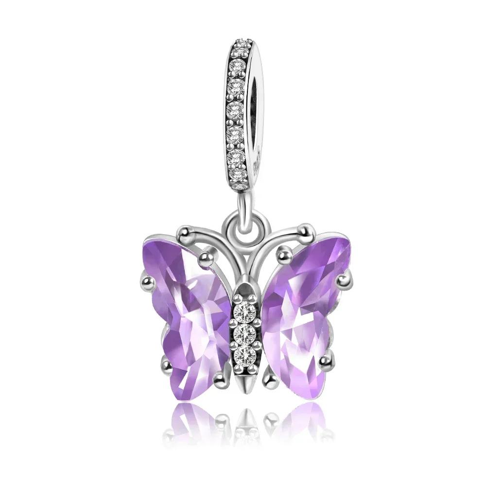 Neuer Kupfer-Lila Murano-Perlen Stiefmütterchen Blume Anhänger Charm Passend für Originalmarken Armband und Halskette Damenschmuck Geschenk