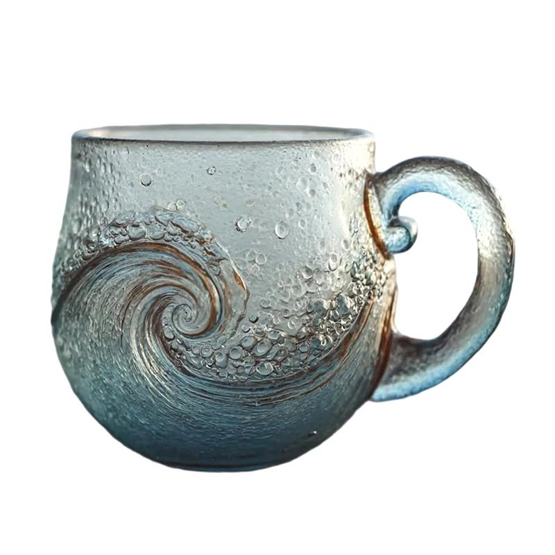 Sea Glass Wave Mug 12 Oz Handblown Ocean Wave Glass Mug Cup Unique Textured Beach Theme Mug For Tea Wine Handcrafted Sea Inspire