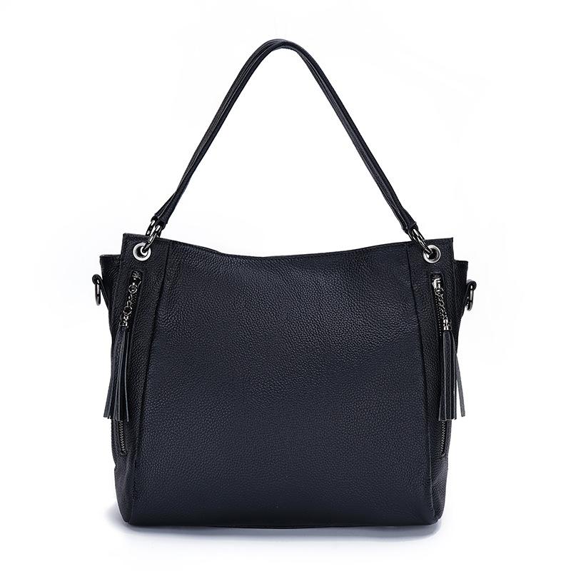 

Узор Wind Lychee, первый слой коровьей кожи, большая вместимость, модные складные сумки на одно плечо, эта партия повседневных сумок через подмышку чёрный