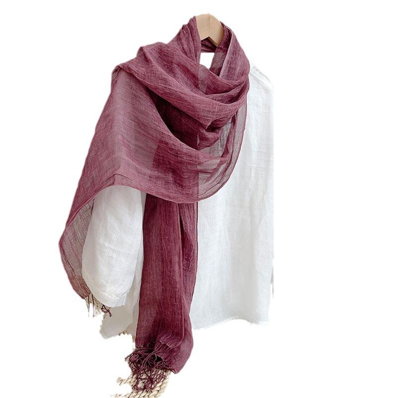 Retro Altmodische Textur Plissierter Baumwoll- und Leinen-Schal Fransen Dekorativ Vielseitig Kunst-Schal Frühling und Sommer Nackenschutz Sonnenschutz