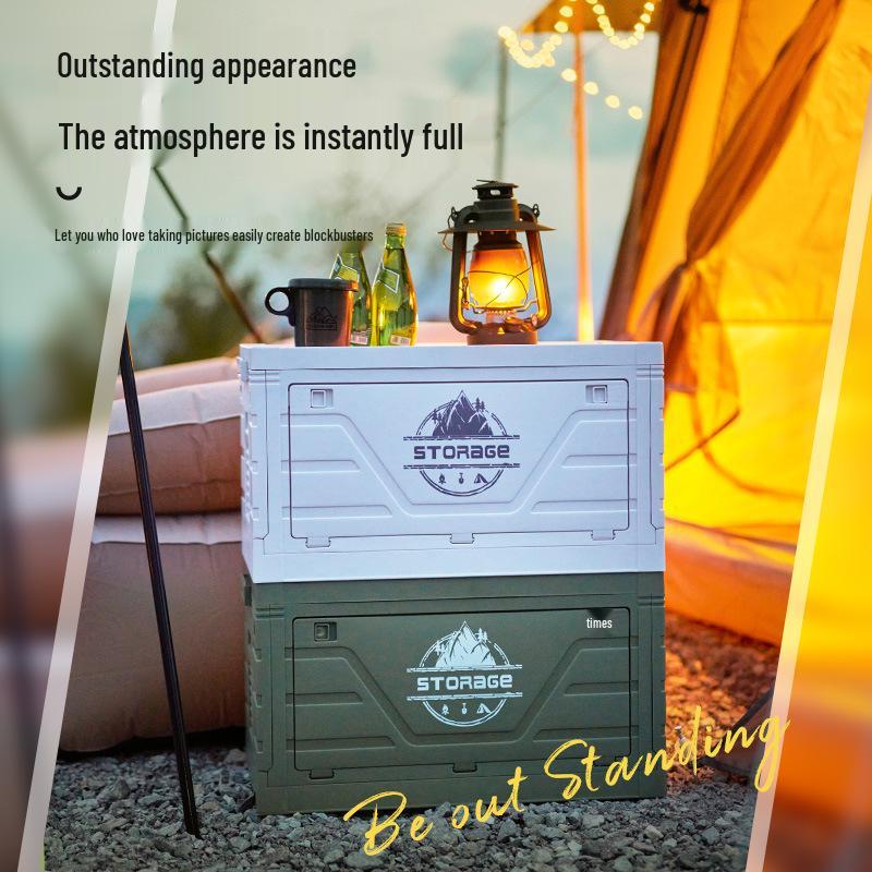 Foldable Wooden Lid Camping Storage Box & Extendable Picnic Table