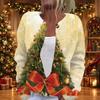 Women's Casual Stylish Christmas Print Long Sleeve Button Down Knit Cardigan