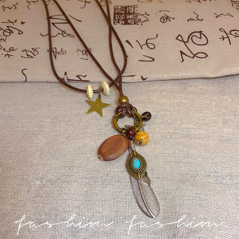 Women's Ethnic Zen Feather Necklace - Bohemian Layered Choker for Autumn/Winter