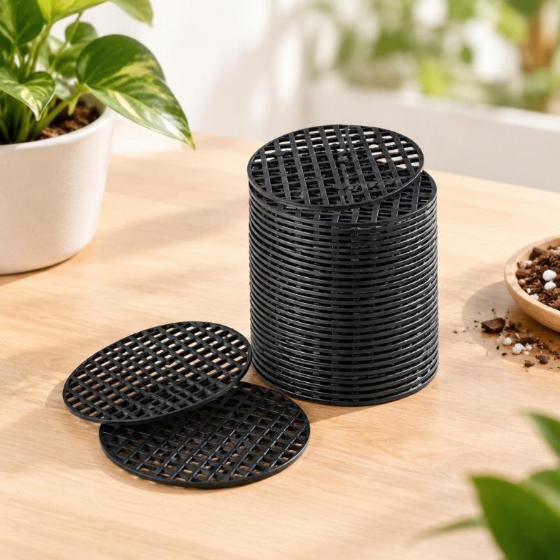 200lots Plastic Pot Drain Screens with Perforated Round Construction to Help Control Soil During Potting and Repotting