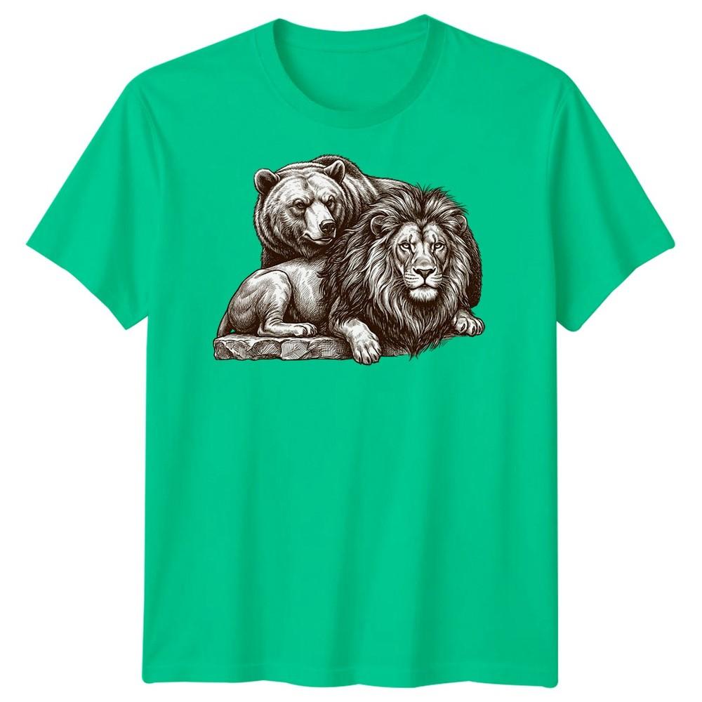 Grizzly Bear And A Lion Unisexs T Shirt Animal Wildlife Graphic Tee S
