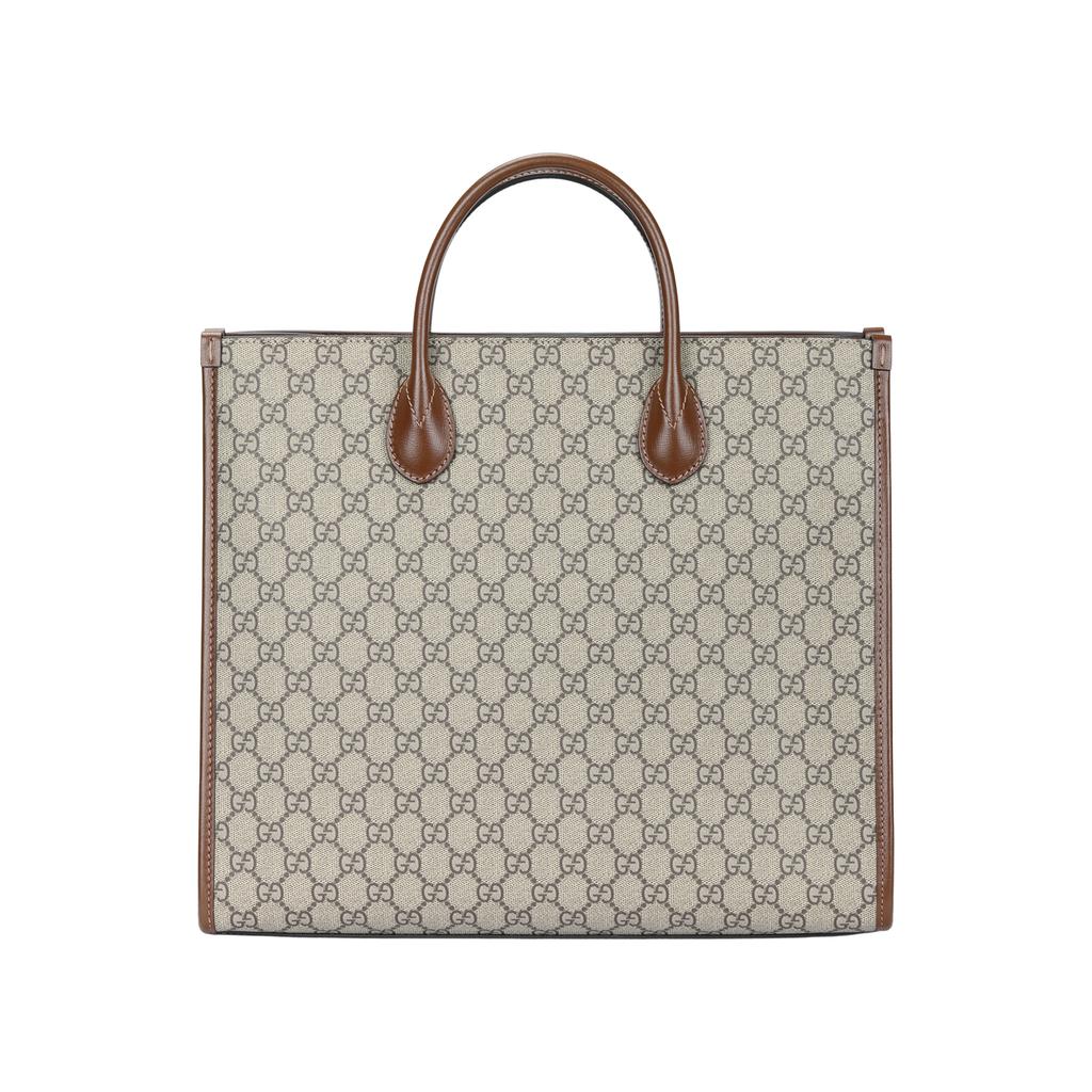 Gucci Monogramm Logo Ineinandergreifendes Doppel-G Große Kapazität Leinwand und Leder Tragetasche Unisex Tragetaschen Ebenholzbraun 674148-92THG-8563