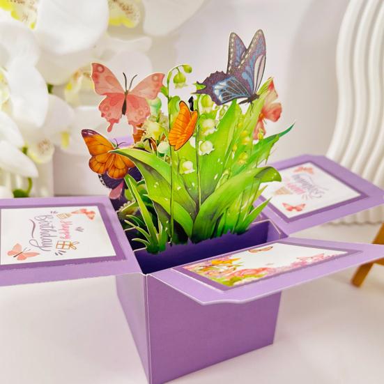 Tarjeta emergente de mariposa, ramo de flores de papel 3D hecho a mano, tarjeta de felicitación emergente para cumpleaños, aniversario, Día de la Madre