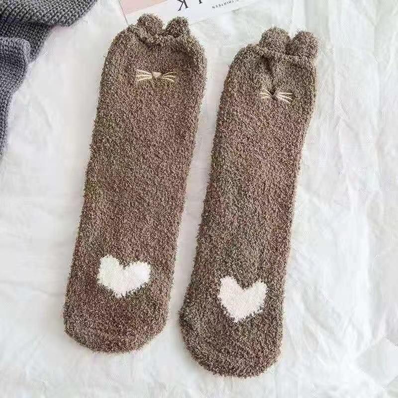 Calzini Caldi e Morbidi con Animali dei Cartoni Animati, Calzini Caldi in Pile Corallo di Lunghezza Media per l'Inverno, Calze e Collant da Donna