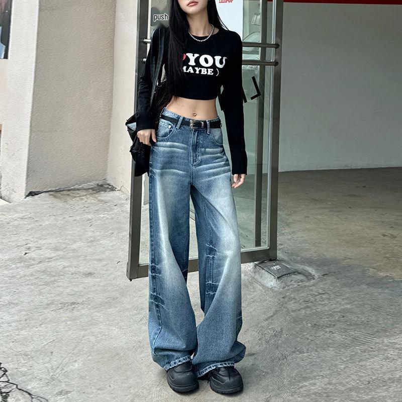 

Pear-Shaped Women s High-Waisted Autumn Jeans, Plus Size Petite, Loose Floor-Length Pants 4XL