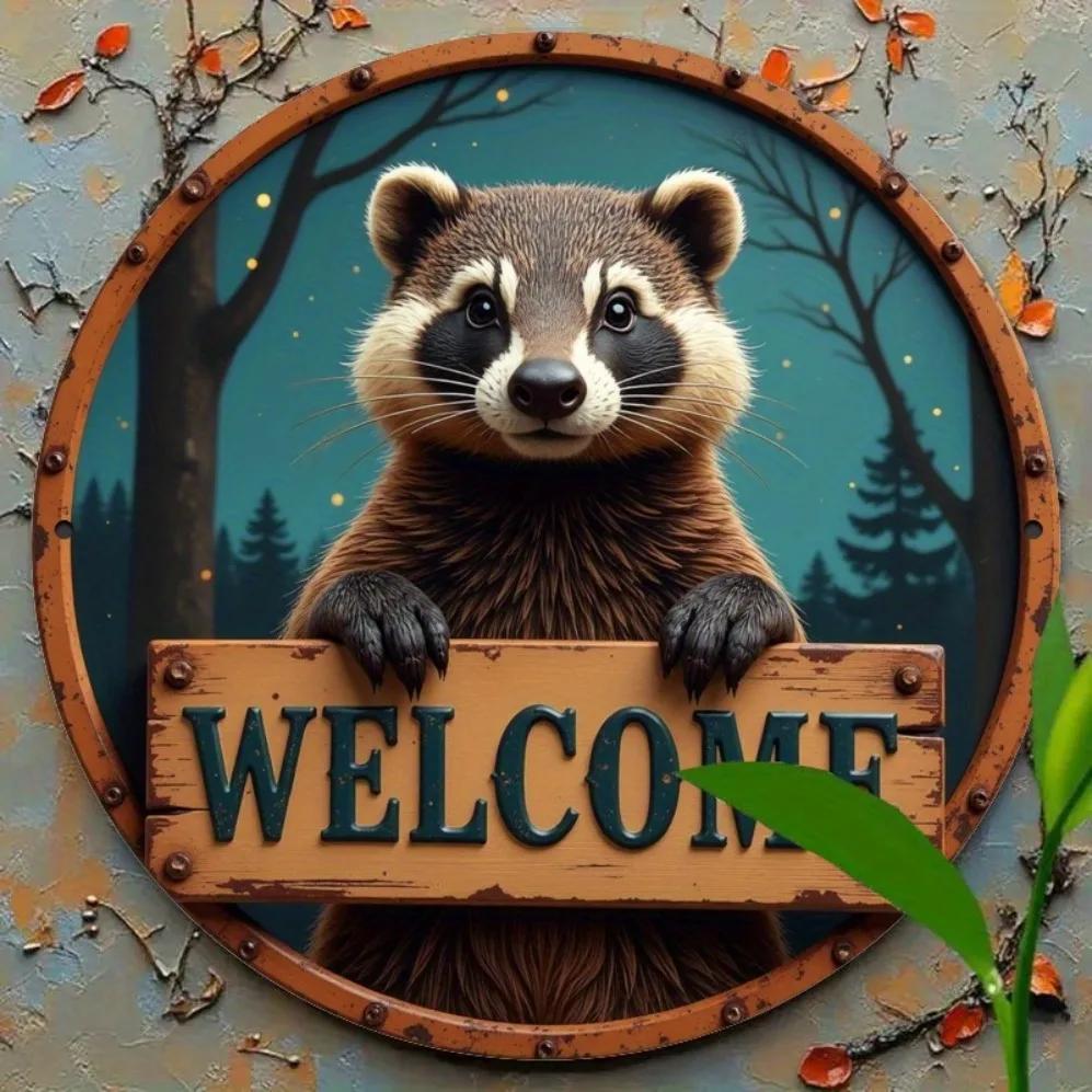 Vintage Metal Welcome Sign Rustic Iron Plaque for Garage Cafe Bar Club Decor 20x20
