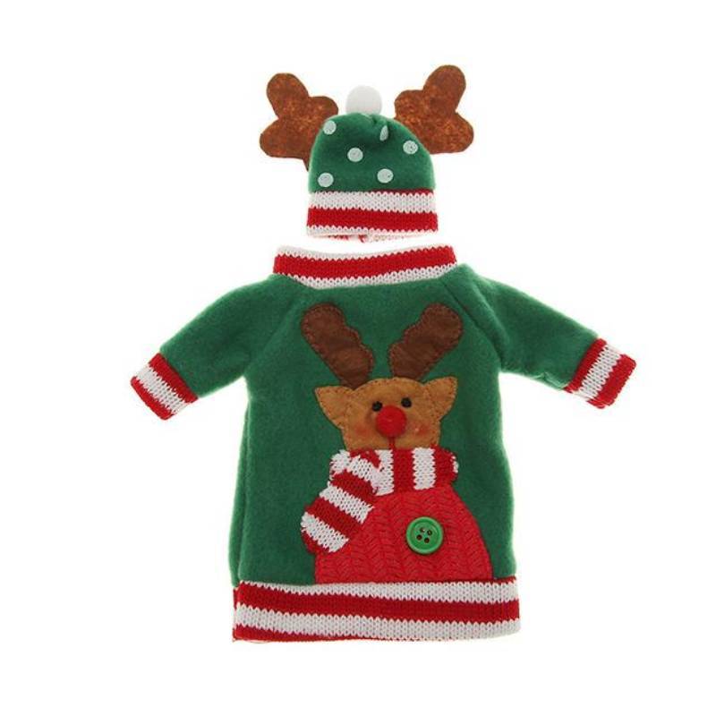 Christmas Sweater Wine Bottle Cover Featuring Festive Handmade Design In Red And Green Colors