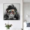 Modern Graffiti Art Animal Monkey Chimpanzees Glasses Posters and Prints Canvas Painting Wall Art Pictures for Living Room Decor