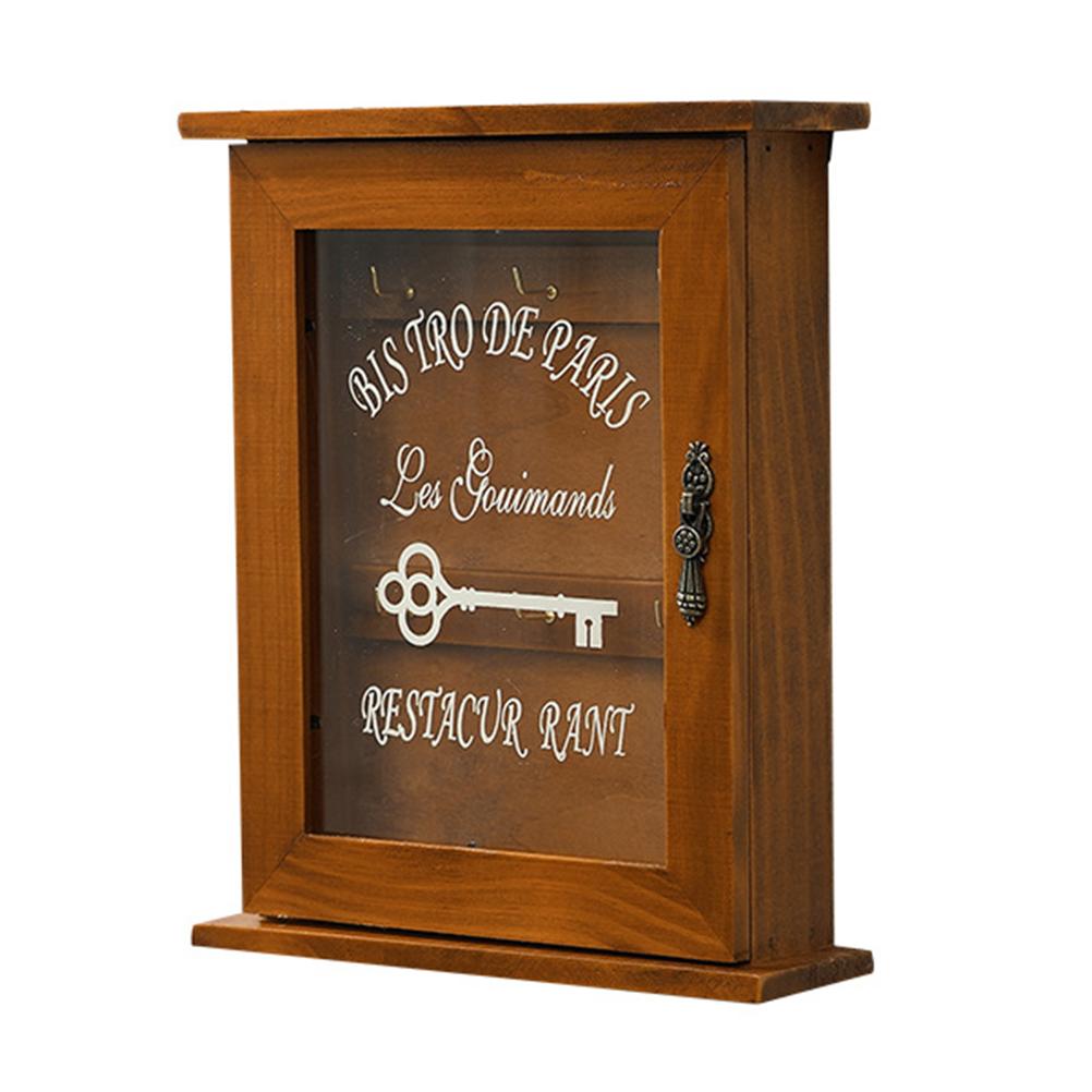 Key Organizer Wooden Key Cabinet Wall Box Beautiful Durable Retro Acrylic Door Key Storage Box