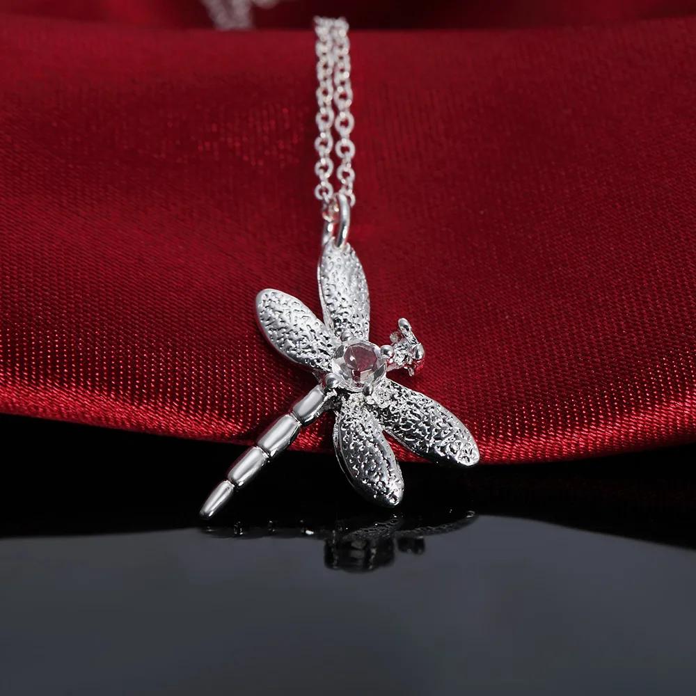 Fashion Party Gifts Charm 925 Silver Crystal dragonfly pendant necklace earring bracelet rings Jewelry set for women