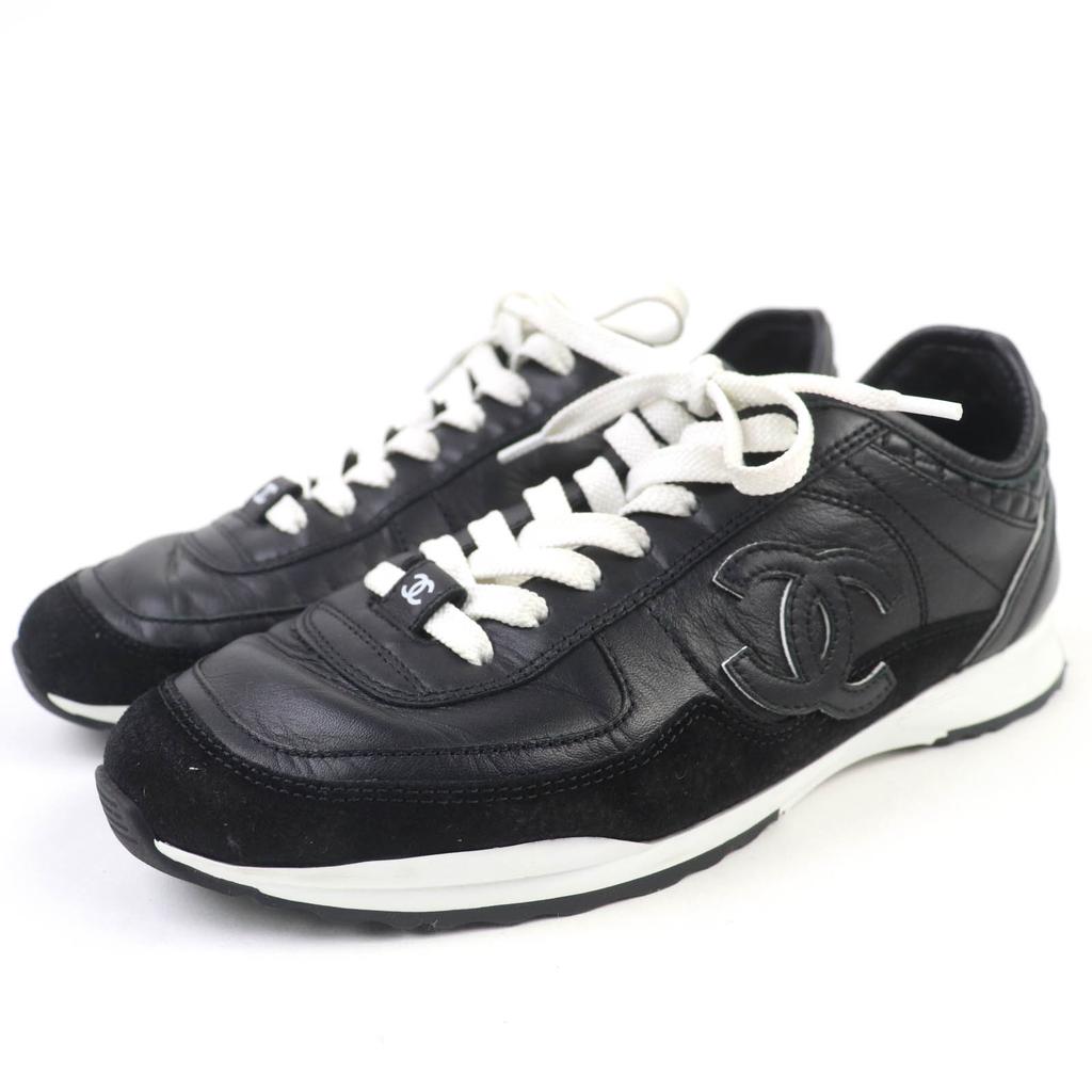 Sehr Gut CHANEL Low-Cut-Sneaker COCO Mark Schnürschuhe Leder schwarzes Leder Damen 35 G46372 Gebraucht