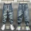 Blaue Jeans Locker Haremshose Elastischer Bund Bündchen Lässig Frühling Herbst Luxuskleidung Herren Koreanische Herrenmode