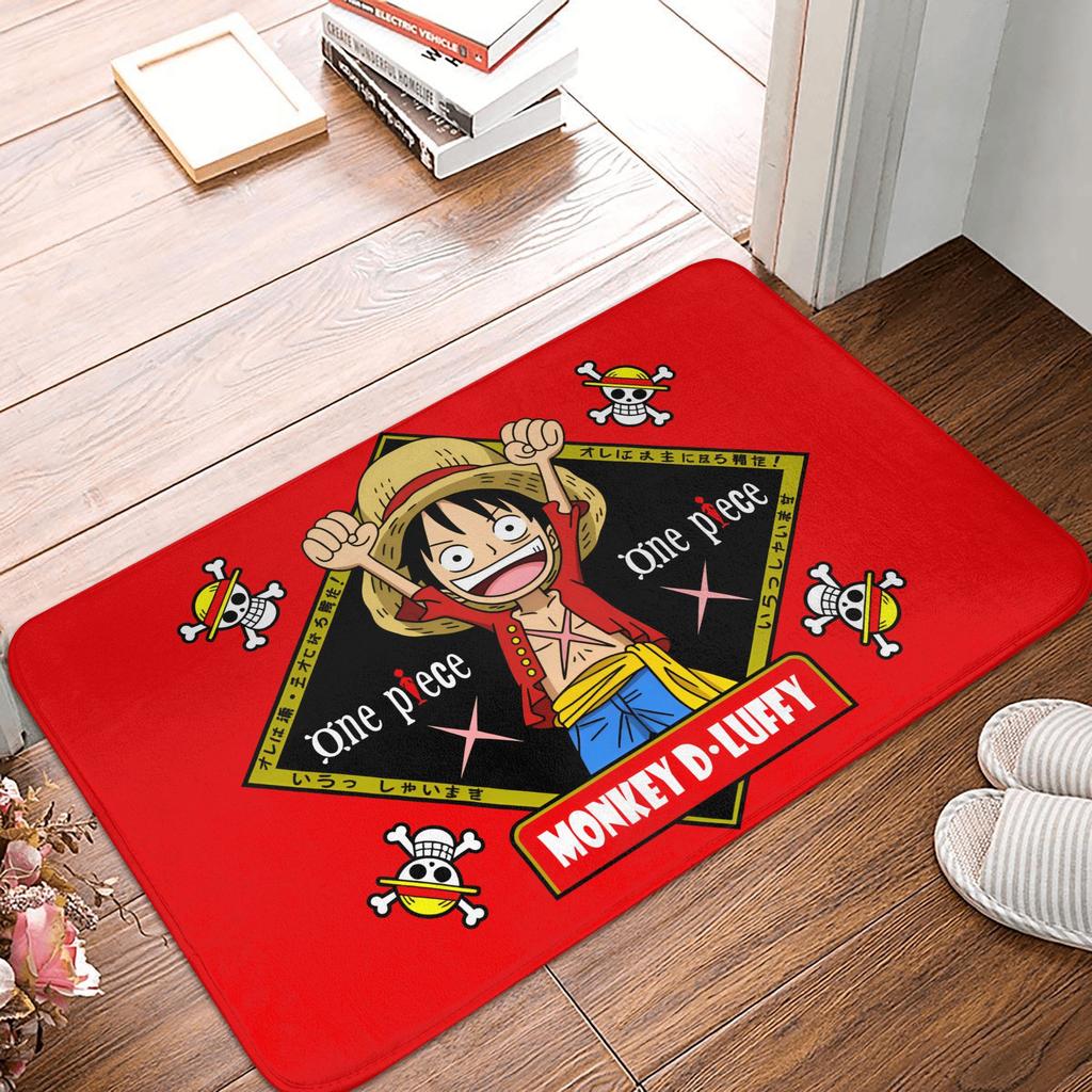 Anime One Piece Front Door Mat Anti-Slip Outdoor Absorbent Straw Hat Pirates Luffy Doormat Garden Garage Entrance Rug Carpet