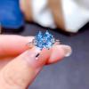 Open Ring Swiss Blue Topaz Clover Light Luxury Adjustable Statement Jewelry for Women
