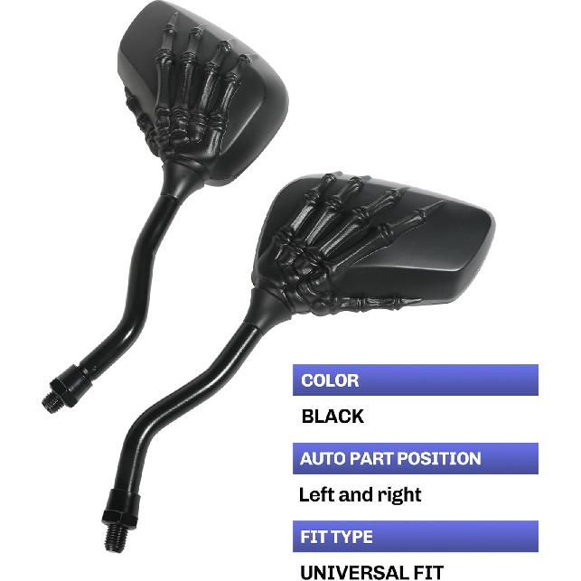 Pairs Of Motorcycle Mirrors, Universal 8Mm 10Mm Rear View Mirrors, Car Accessories Skull Skeleton Hand Bike Mirror, Rearview Side Mirror For