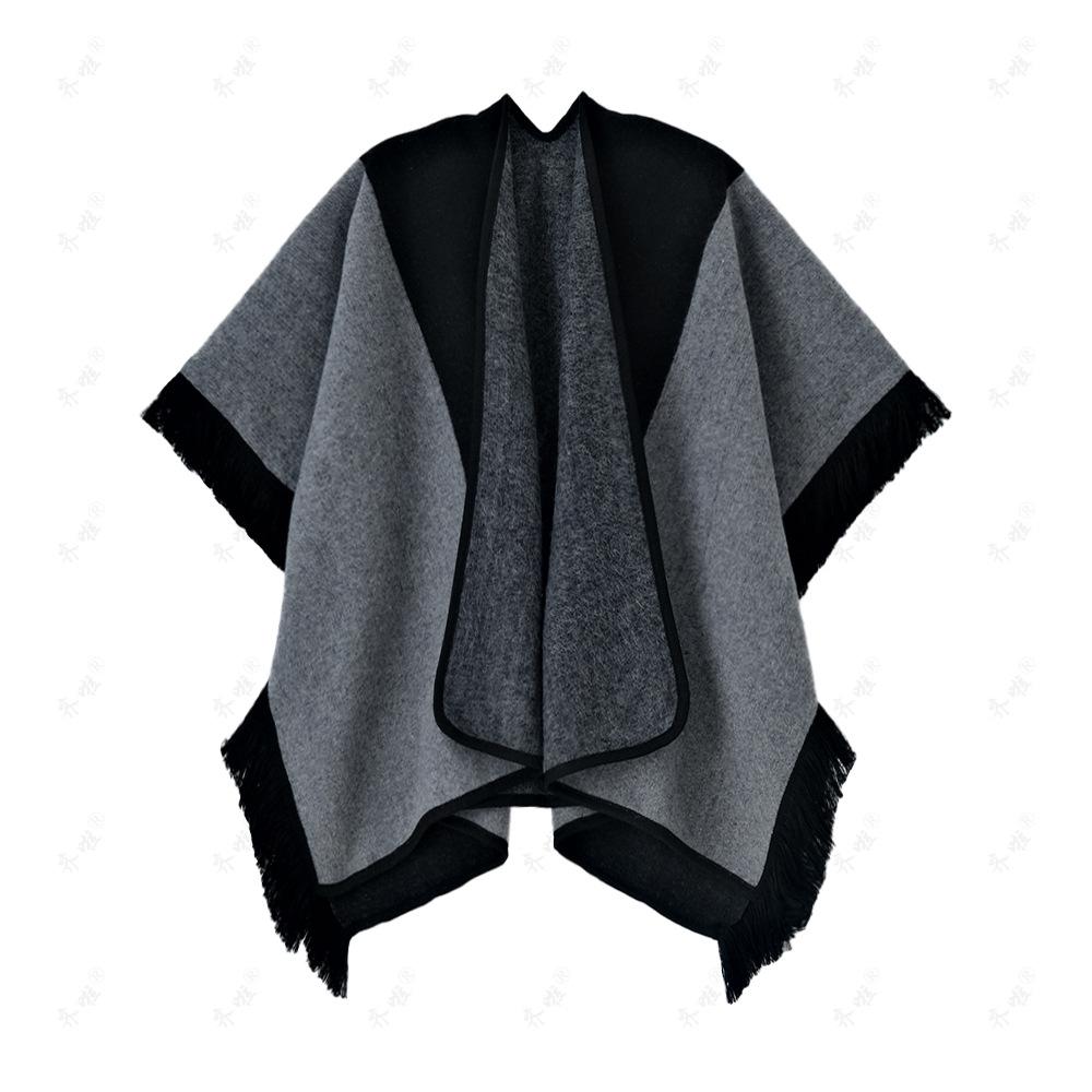 

Теплая осенне-зимняя двухсторонняя шаль из искусственного кашемира в тон с бахромой и полосатой накидкой для женщин One size