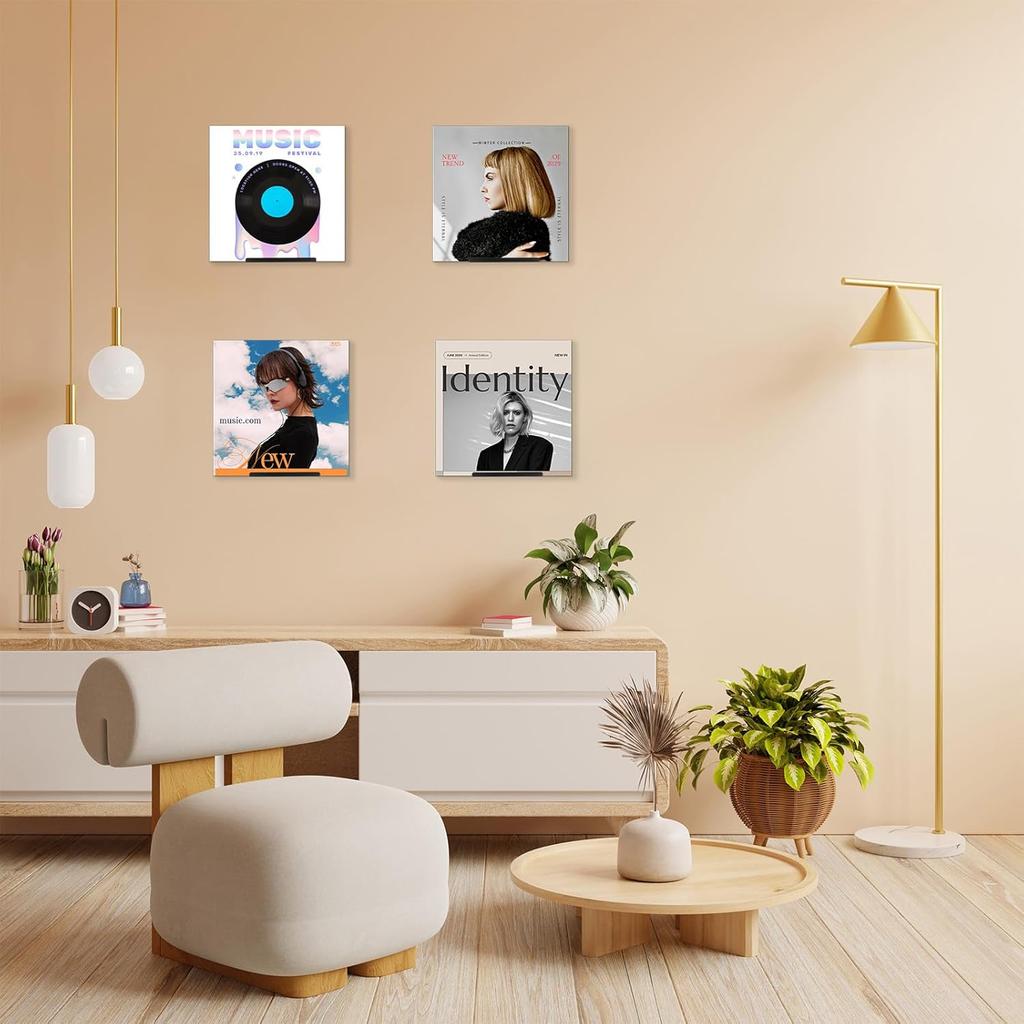 8 Pack Vinyl Record Shelf Wall Mount, Black Metal Vinyl Holder, Wall Display Shelf Record, Minimalist Album Display Holder Storage Hanger for Music