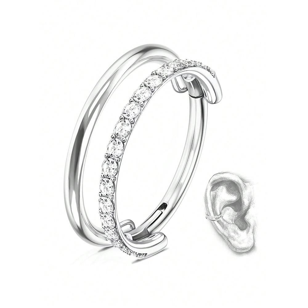 1pcs Double-Hoop Cartilage Earring Diamond Earrings 16G Stainless Steel Hypoallergenic Nose Rings Helix Conch Piercing Jewelry