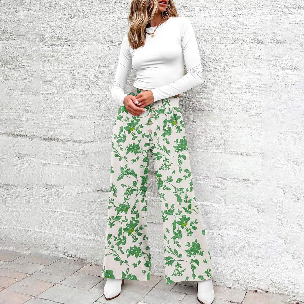 Womens High Waisted Wide Leg Pants Drawstring Palazzo Trousers with Pockets Dot Print Casual Lounge Pant