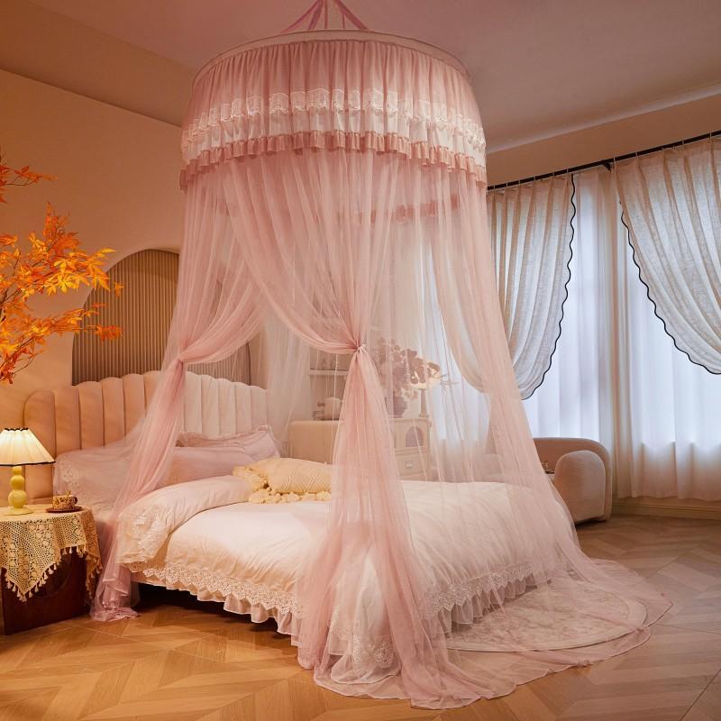 Round Canopy Mosquito Net Bed No-Drill Ceiling Hanging Floor-Standing Heavy-Duty Mesh Single Door Modern Minimalist Design