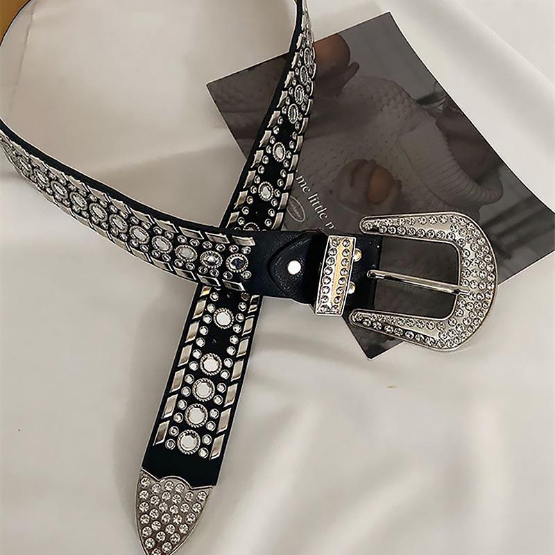 Fashion Luxury Punk Y2K Rhinestones Belt Women'S Metal Buckle Fashion Waistband Jeans Pants Decoration Spicy Girl Belt