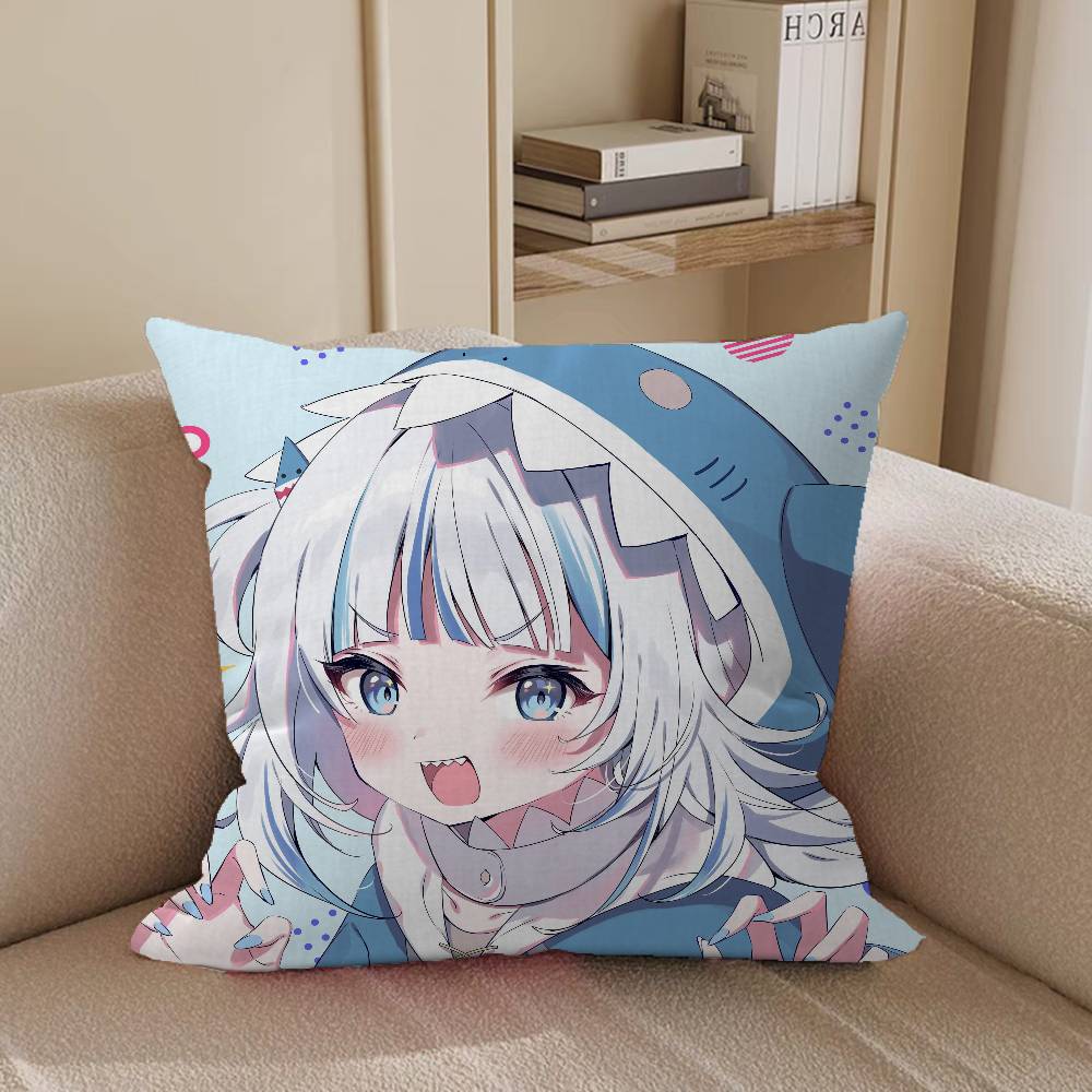 VTuber Gawr Gura Pillow Covers Cartoon Sofa Decorative Home Double-sided Printing Short Plush Cute Cushion Cover