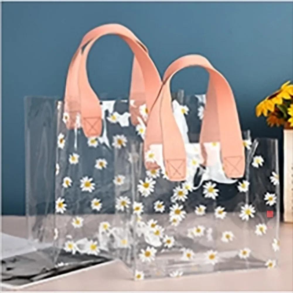 

Transparent Clear Tote Bag High Quality PVC Handle Transparent Shopping Bags Little Daisy Hand Gift Bag S