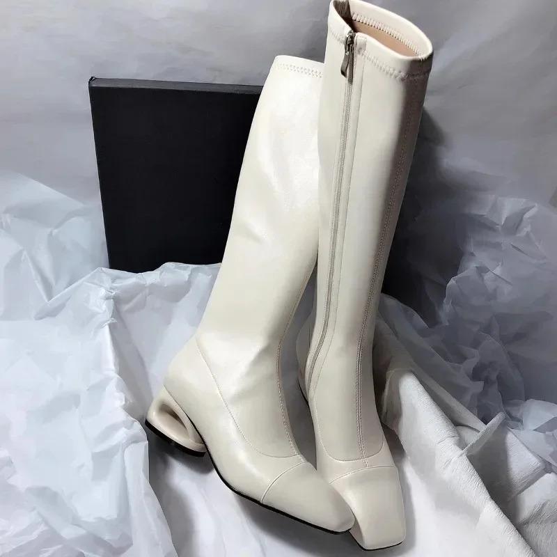 2025Square Toe Block Heel Back Zipper Fashion Simple Boots New High-end Fashion Women's Boots for Autumn and Winter